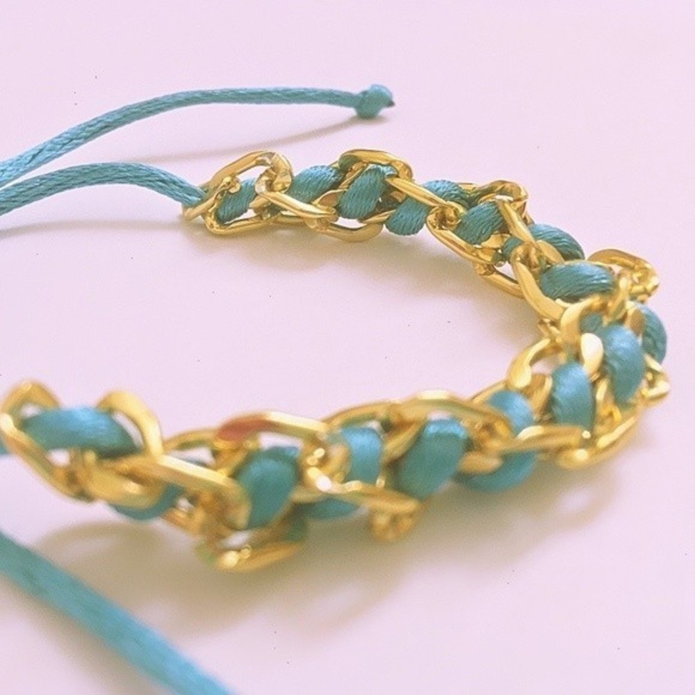 Turquoise Blue and Gold Adjustable Length Bracelet